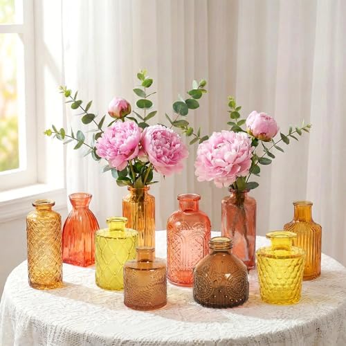 Set of 15 Gold Colored Glass Bud Vases Small Textured Flower Vases - Image 6