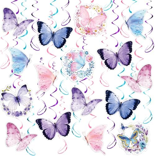 Butterfly Party Decorations - 46 Pieces Pink Purple Butterfly Hanging Swirl Spring Summer Themed Ceiling Decor for Girl Baby Shower Birthday Wedding Fairy Party Supplies - Image 2