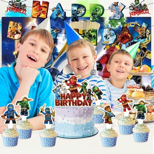 27Pack Ninja-go Birthday Party Supplies Pack Includes，Banner，Cake Topper，Blackdrop for party supplies (Green01) - Image 5