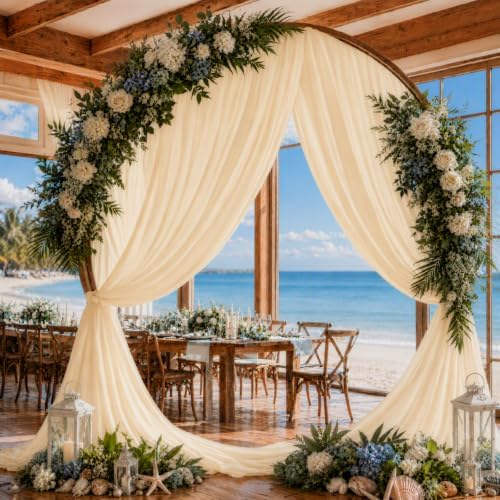 Beige Champagne Wedding Arch Draping Fabric Sheer Curtain Drapes 2 Panels | 20 ft Extra Long Shimmery Backdrop Curtains for Wedding Anniversary Party Summer Outdoor Events Drapery Backgrounds - Image 4