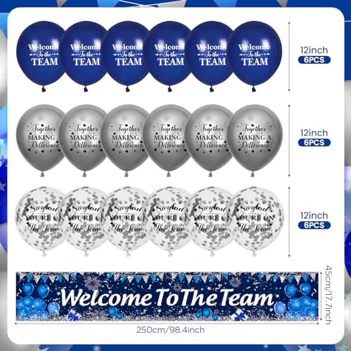 Blue Silver Welcome Team Yard Banner Sign with 18 Pcs Balloons for Office Party Decor - Image 6