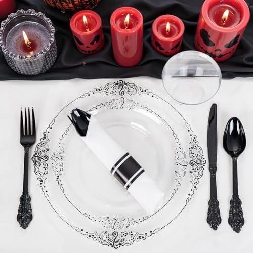 Hioasis 175 Pcs Clear Black Plates for Party - Image 4