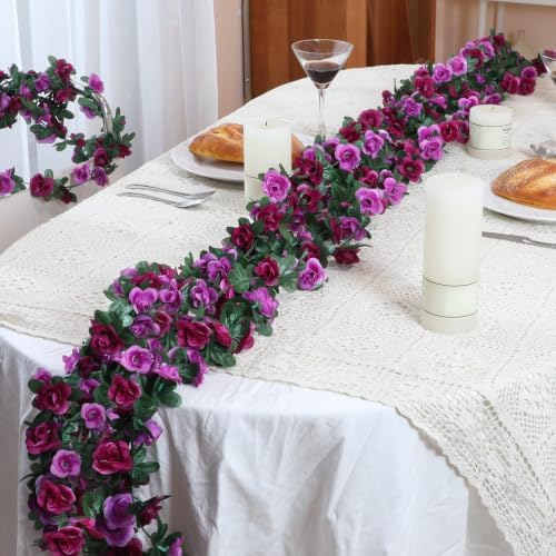 2 Pcs 16.5Ft Flower Garland Rose Vines, Orange Floral Garland Flower Vines - Image 2