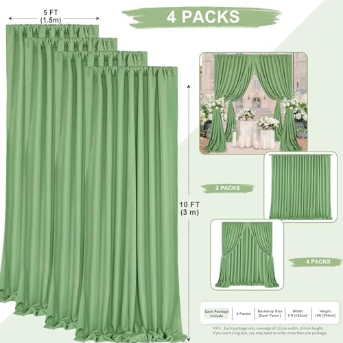 Sage Green Backdrop Curtains 20ftx10ft Wedding Polyester Photo Drapes - Image 3