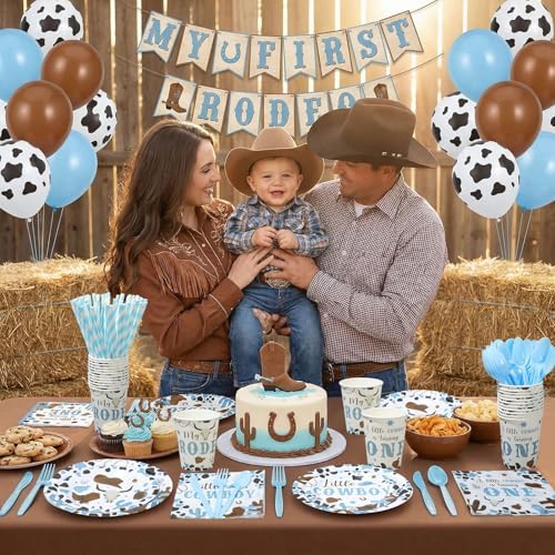 450 Pcs My First Rodeo Birthday Tableware Set, Serve 50, Blue - Image 4