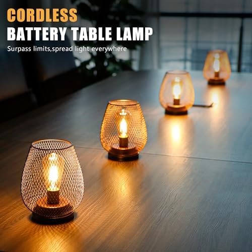 JHY DESIGN Set of 4 Metal Cage LED Lantern Battery Powered Cordless Accent Light with LED Great for Weddings Parties Patio Events for Indoors Outdoors - Image 2