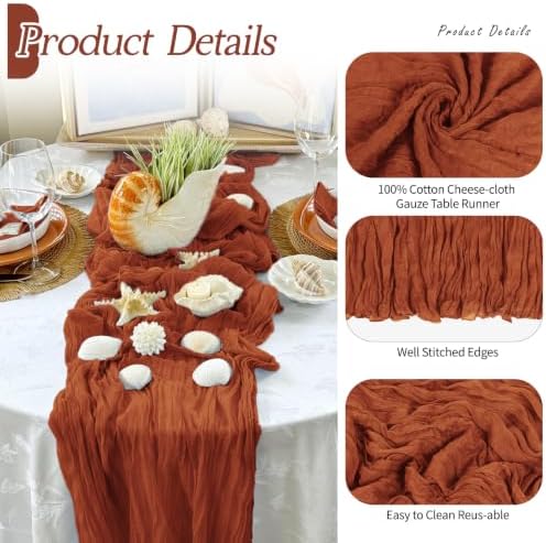 6 Pack Terracotta Cheesecloth Table Runner 17x108 Inch Semi Sheer Boho Gauze Cheese Cloth Fabric Table Runners Table Decor for Wedding Party Baby Shower Birthday Home Decor Garden Farmhouse - Image 5