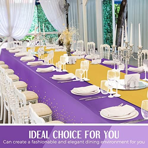 Breling 24 Pack Purple and Gold Disposable Tablecloths and Table Runner Set - Image 5