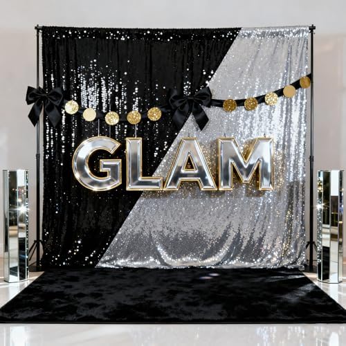 Silver Sequin Backdrop Party Decorations - 3 Packs 2ft x 8ft Silver Curtain - Image 2