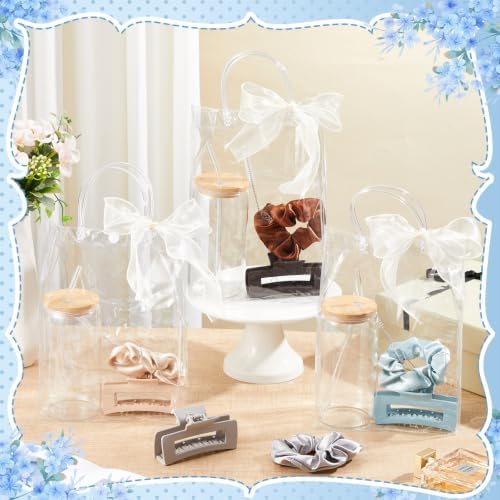 SiliFine 49 Pcs/12 Set Birthday Gifts for Girls, Muted Morandi Birthday Gifts for Girls Party Supplies, 12 Glass Cups, 12 Hair Band, 12 Hair Clip, 12 Tote Bag, 1 Ribbon for Women Spa Sleepover Slumber - Image 3