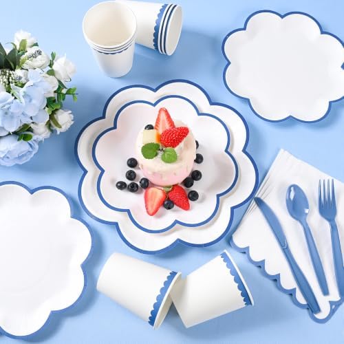 350 Pcs Dark Blue and White Paper Plates and Napkins Set - Image 2