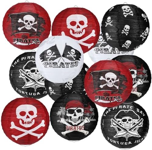 Panelee 12 Pcs Pirate Theme Paper Lanterns Birthday Party Decorations 8 Inch Hanging Round Paper Lanterns for Halloween Party Decorations Holiday Indoor Outdoor Ceiling Ornament Supplies by Panelee