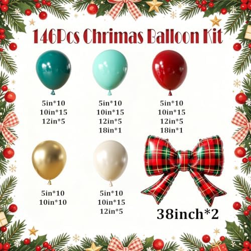 Christmas Balloon Arch Garland Kit for Christmas Party Decorations | 146Pcs Red Green Gold Pearl White Balloons with Foil Bow Balloons for Christmas New Year Candies Xmas Party Decorations - Image 3