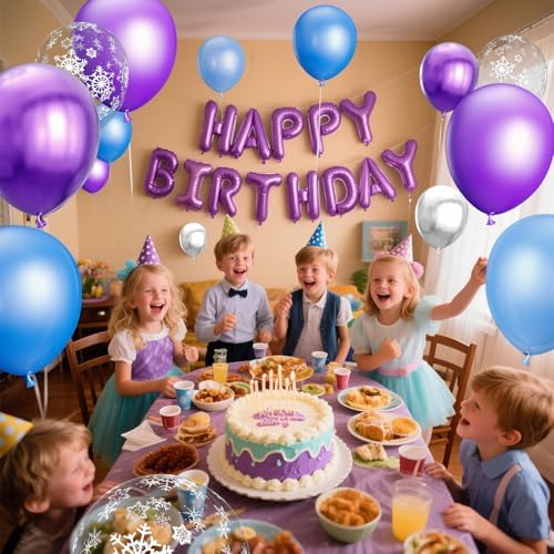 68Pcs Purple and Blue Party Balloons Kit 12 Inch Pearl Light Blue Metallic Purple Silver Snowflake Balloons with Ribbons for Winter Theme Birthday Wedding Girls Party Decorations. - Image 6