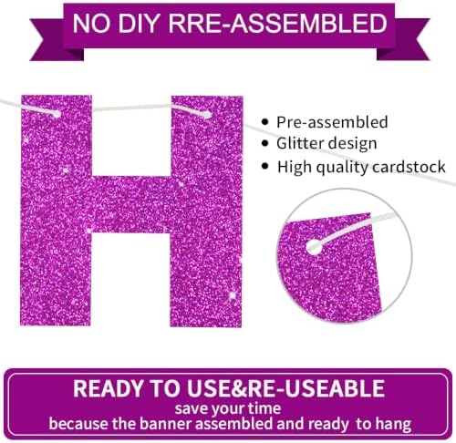 BEISHIDA Pre-Strung Purple Gold Happy Birthday Banner Party Sign Decoration - Image 2