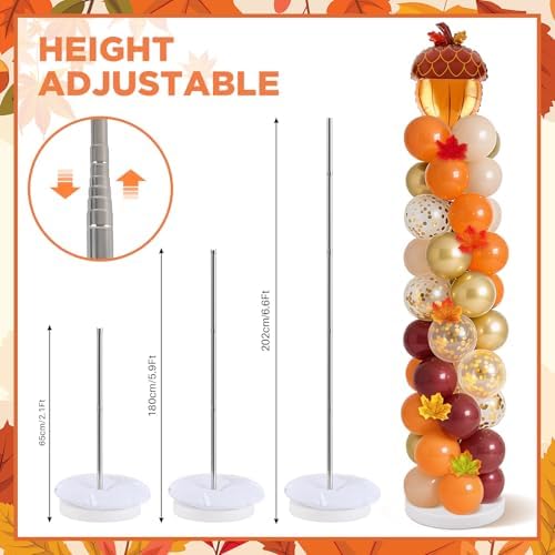 2 Sets Fall Balloon Column Stand Kit 3.3 X 6.6 ft Fall Photo Backdrop With Chestnut Maple leaf Balloons Orange Burgundy Skin Balloon for Thanksgiving Autumn Birthday Parties - Image 3