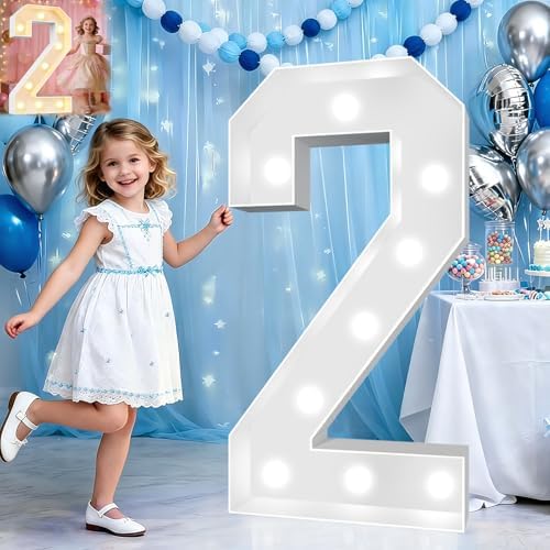 Pooqla 3 FT Marquee Numbers, Light Up Number 2 2nd Birthday Decorations by Pooqla