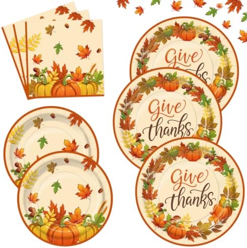 72PCS Thanksgiving Plates and Napkins, Pumpkin Maple Leaf Party Supplies by FightingtoAchieve