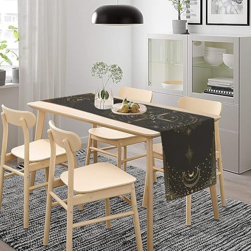 Moon Phase Table Runner Boho Vintage Mystic Tarot Stars Radial Circles Celestial Crescents Dinner Runner for Farmhouse Party Holiday Home Kitchen Dining Table Decoration 13"x108" - Image 3