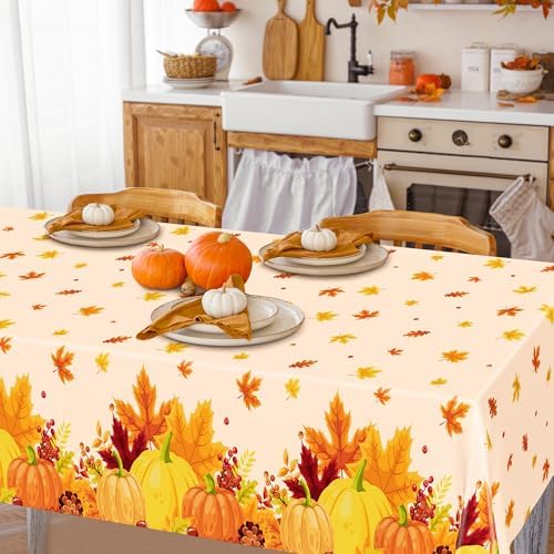 2 Pack Thanksgiving Table Cloth Plastic Leaves Pumpkin Fall Table Cover - Image 6