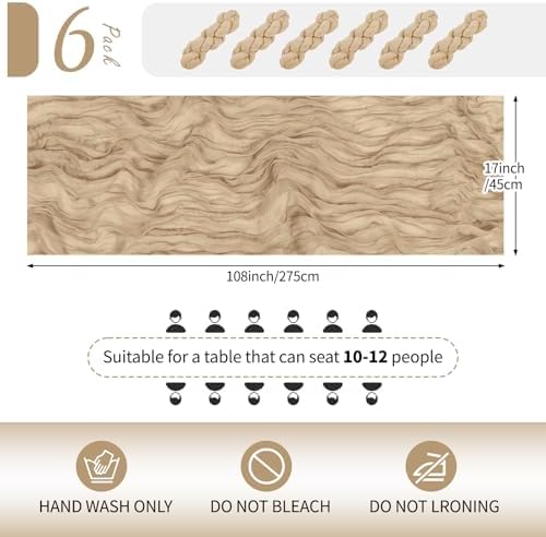 6 Pack Beige Cheesecloth Table Runner 17x108 Inch Semi Sheer Boho Gauze Cheese Cloth Fabric Table Runners Table Decor for Wedding Party Baby Shower Birthday Home Decor Garden Farmhouse - Image 2