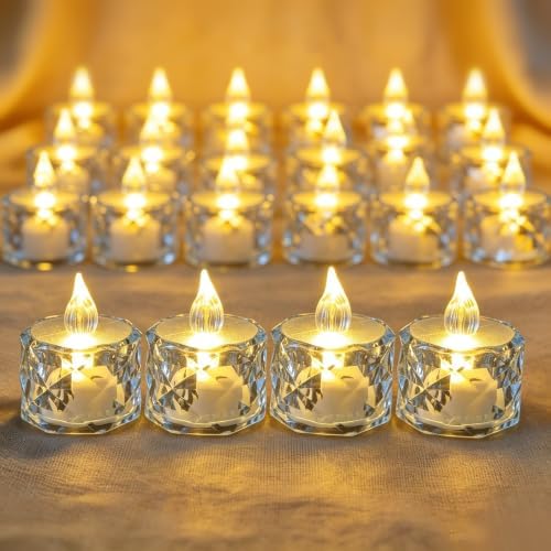 12pcs Flameless Candle Battery Operatted, Led Crystal Candle Lights, 100+Hours Fake Electeic Tealight Candles for Votive Valentines Anniversary Wedding Christmas Table Decorations by Unknown
