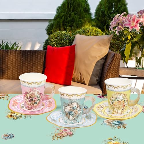 WorldBazaar Floral Tea Party Dinnerware Disposable 12 Set Party Decorations - Image 6