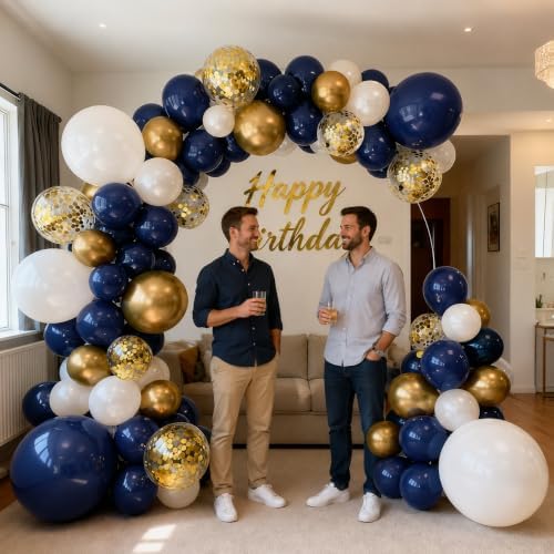 Navy Blue Gold White Balloon Arch Kit 129 Pcs Double Stuffed - Image 3