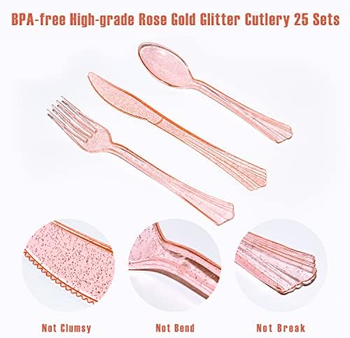 AIRE Pink Gold Paper Plates, 175PCS Disposable Dinnerware Set for 25 Guests - Image 6