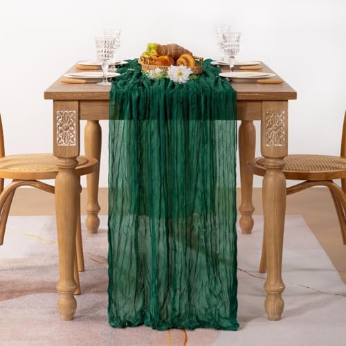 Emerald Green Christmas Cheesecloth Table Runner Home Decor 10ft, 3 Pack - Image 3