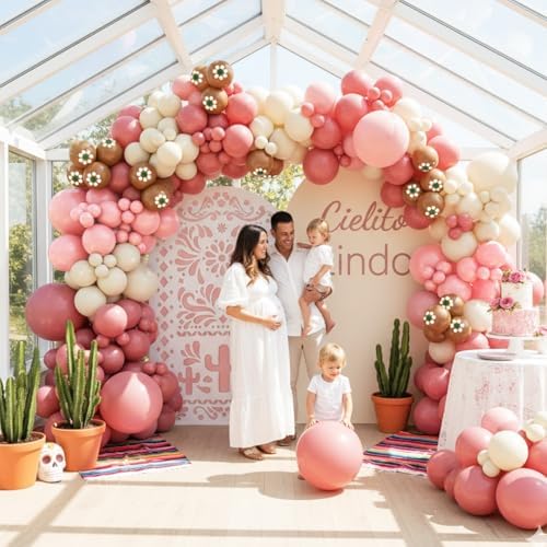 146PCS Cielito Lindo Baby Shower Girl Decorations,Pink Floral Balloon Arch Kit with Mexican Floral Print, Dusty Pink & Ivory White Fiesta Balloons, Wedding Birthday Bridal Shower Party Garland - Image 7