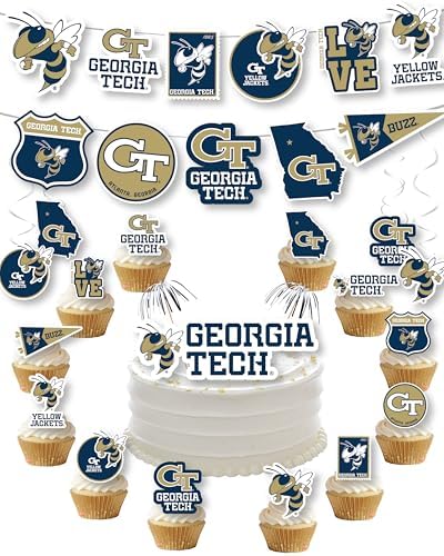 Georgia Tech Party Decorations Cupcake Toppers Graduation Party Decor 42 Pc by PartyKandyDecorGifts