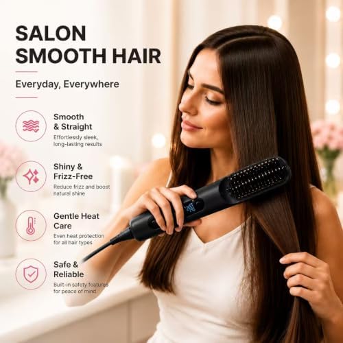 2-in-1 Straightening Brush and Flat Iron (Black) - Image 2