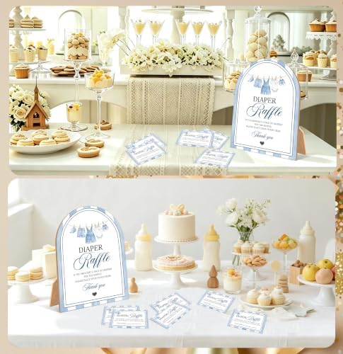 Blue Jean Baby Shower Games, Denim Western Diaper Raffle Game, 6x8 Inch Arch Wooden Sign With Stand And 50 Diaper Raffle Tickets, Gender Reveal Party Supplies & Decorations - UC06 - Image 5