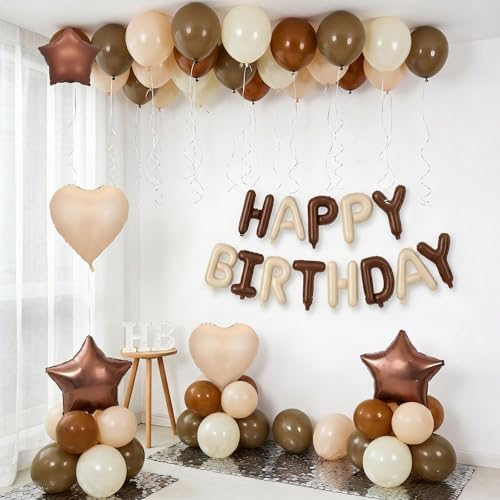 Cream Brown Birthday Decorations for Nude Fall Happy Birthday Balloon - Image 3