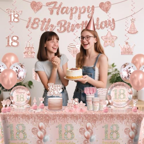193Pcs Xynic 18th Birthday Decorations for Girls Tableware Set, Serves 25 - Image 7