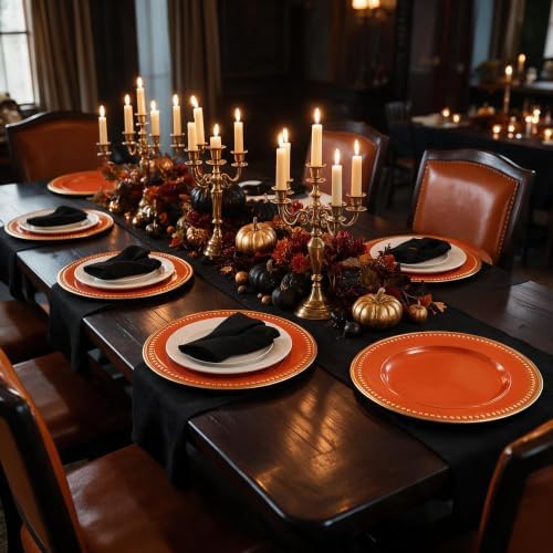 Orange Beaded Charger Plates, Set of 6, 13 Inch Plastic Round Chargers for Dinner Plates, Party, Wedding, Birthday.(Orange. 6) - Image 2