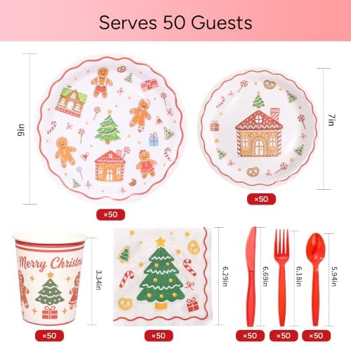 Goodluck 350 Pcs Christmas Paper Plates Napkins Cups Cutlery Party Set - Image 2