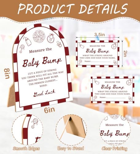 Special Delivery Baby Shower Games, Slice Slice Measure The Baby Bump Game, 6x8 Inch Arch Wooden Sign With Stand And 50 Guessing Cards, Gender Reveal Party Supplies & Decorations - AD07 - Image 2