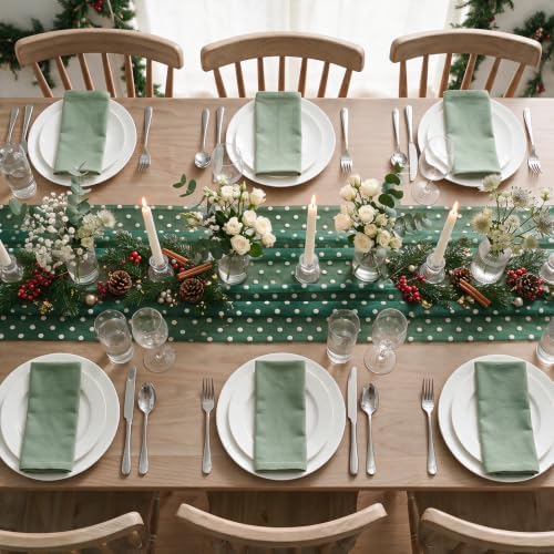 Artoid Mode Green Gauze White Flocking Dots Table Runner 10FT, Christmas Sheer Dining Table Decor for Wedding Anniversary Holiday Birthday Home Party - Image 6