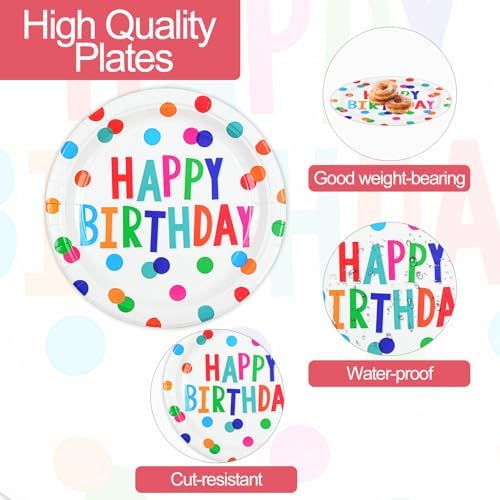 50PCS Birthday Plates and Napkins Party Decorations, 7inch Colorful Dots Happy Birthday Dessert Plates Cake Plate Disposable Paper Tableware Dinnerware Set for Birthday's Party Supplies - Image 4