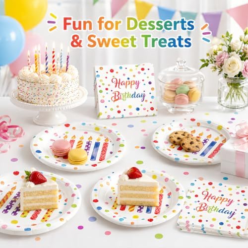50 Pcs Birthday Plates and Napkins Set, 7 Inch Colorful Party Supplies - Image 7