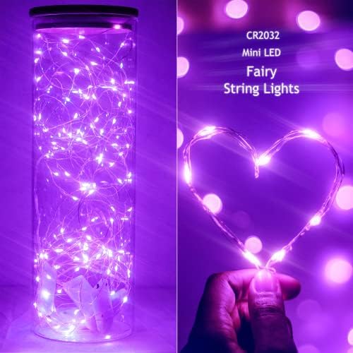 SmilingTown 15 Packs 20 Led Purple Fairy Lights Battery Operated 6.6ft Silver String Lights Waterproof Firefly Starry Light for DIY Table Centerpieces Wedding Halloween Christmas Party Decor - Image 2