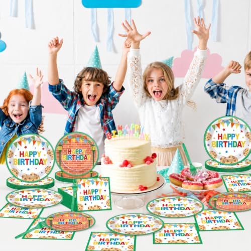 96Pcs Red Brick Wall Street Paper Plates and Napkins Street Theme Birthday Party Supplies Cookie Cartoon Friends Disposable Dinnerware Tableware Set for Kid Baby Shower Table Party Decoration Serve 24 - Image 6