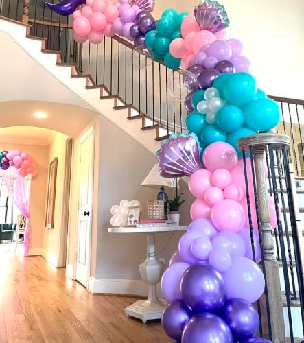Mermaid Balloons Pink Purple Party Balloon, 50 Pcs 12 Inches Purple and Pink Teal Blue Latex Balloons for Ocean Sea Themed Birthday, Under The Sea Party Decorations - Image 3