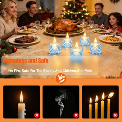 Flameless Candles, Bule, Battery Operated, 24 Count, LED Crystal Tealight Candles for Wedding, Christmas, and Table Decorations - Image 2