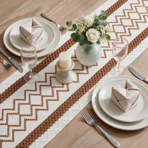 Artoid Mode Caramel Stripe Diamond Woven Table Runner 12x72 Inch - Image 4