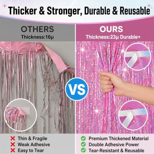 Pink Fringe Curtain Backdrop 3 Pack, 3.2 x 8.2 FT Girls Party Decorations - Image 2