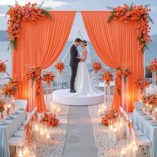 10 ft x 10 ft Wrinkle Free Orange Backdrop Curtain for Parties, 2 Panels 10ft Polyester Orange Photo Backdrop Drapes for Graduation Birthday Wedding Party Stage Curtains by Outpain