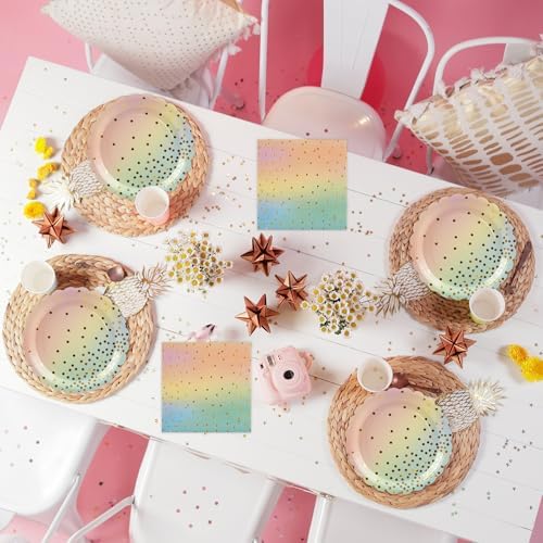 50PCS Colored Paper Plates and Napkins Set - Colourful and Gold Dot Disposable Party Tableware Dinnerware Set Party Supplies Decorations for Birthdays, Baby Shower, Weddings and Holidays - Image 6